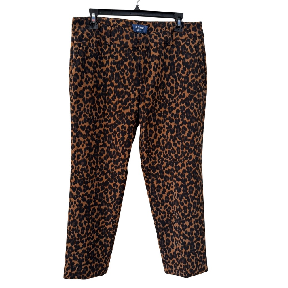 Old Navy Harper Pants 10 Regular Brown Leopard Print Mid-Rise Ankle Trousers